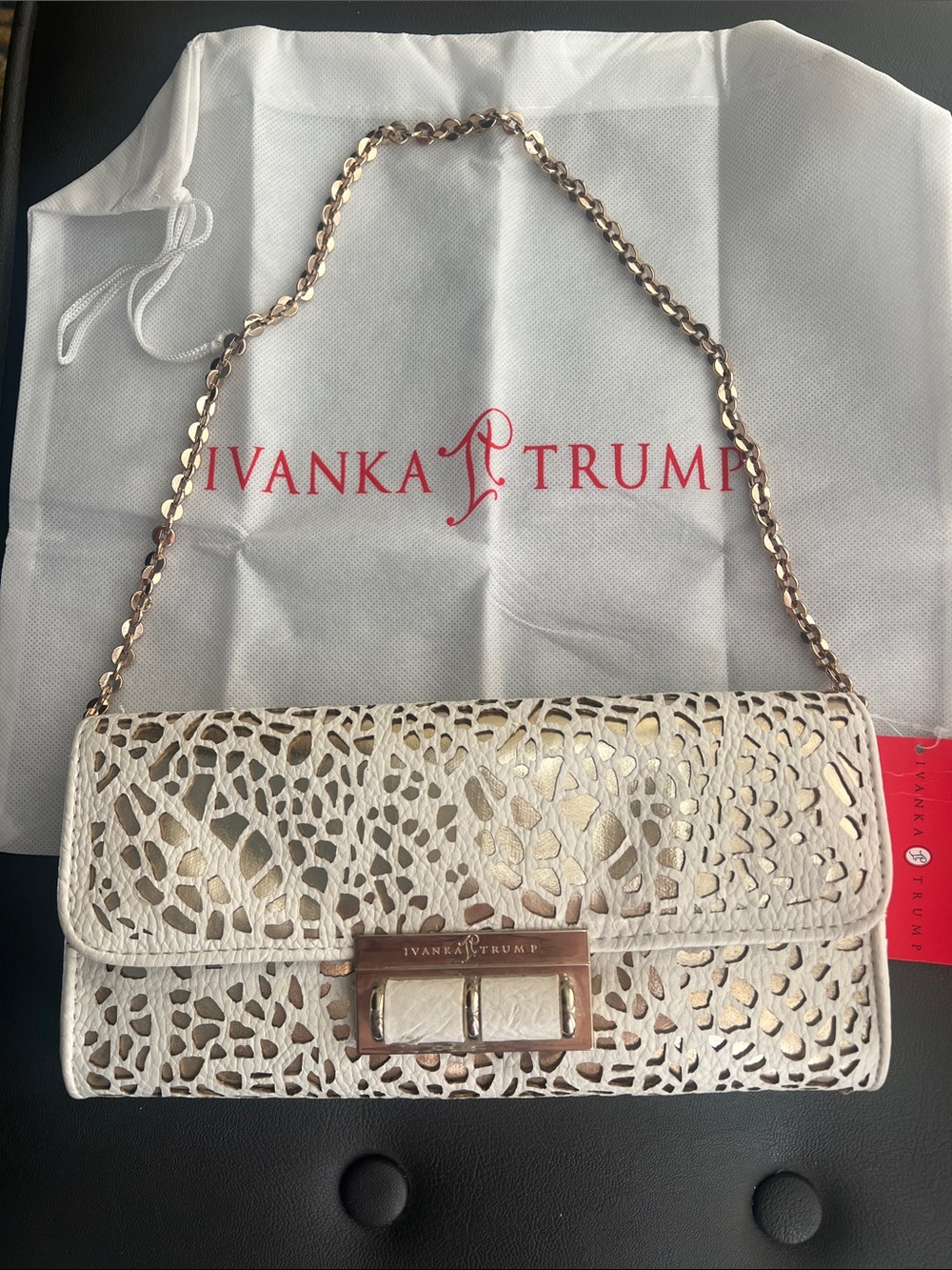 White Laser-Cut Chain Shoulder Bag